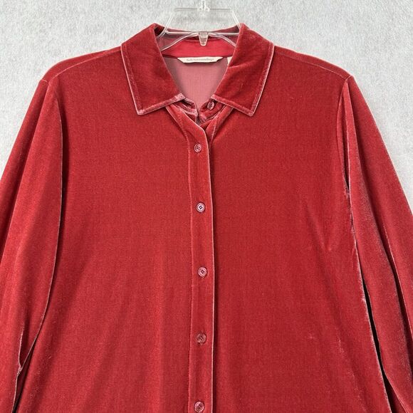 Soft Surroundings Velvet Boyfriend Tunic Shirt Womens LARGE Velour Red Long - Picture 3 of 8